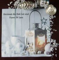 Laterne mit Winterdeko Servietten; inkl. Druck
